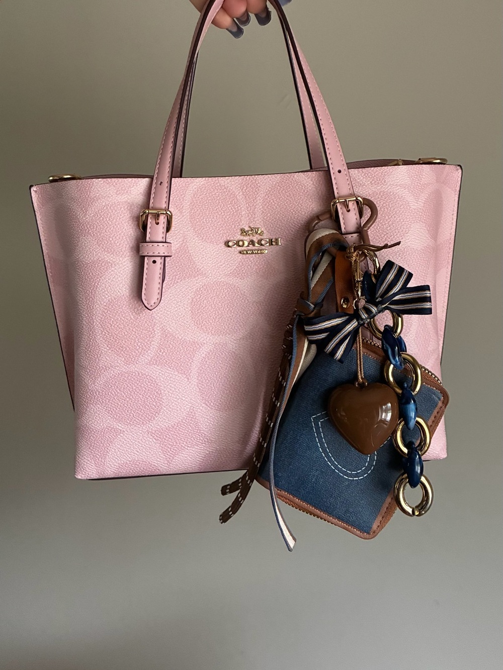Denim Heart Accent Wristlet Card Case Bag Charm